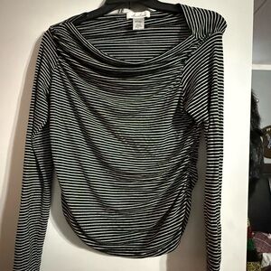 Tasteful Striped Long Sleeve Top - Black & White